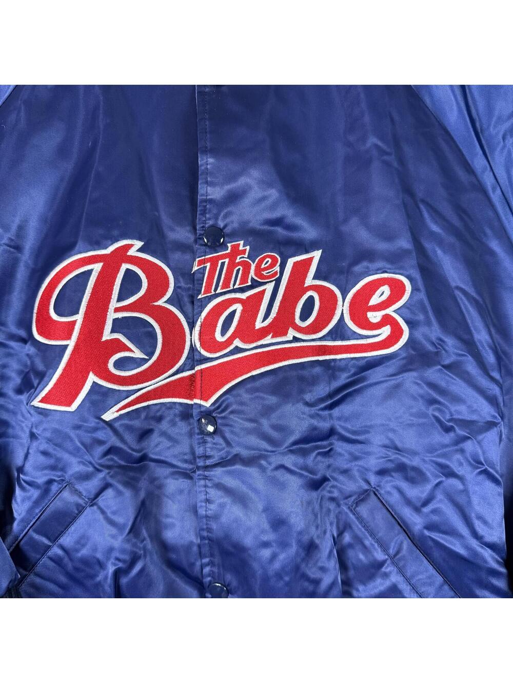Vintage The Babe Satin Bomber Jacket Large Blue - Picture 2 of 6
